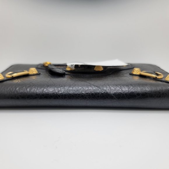 ❌SOLD❌ Balenciaga BLACK Gold Continental Zip Around Long Wallet Moto Leather - Picture 8 of 12
